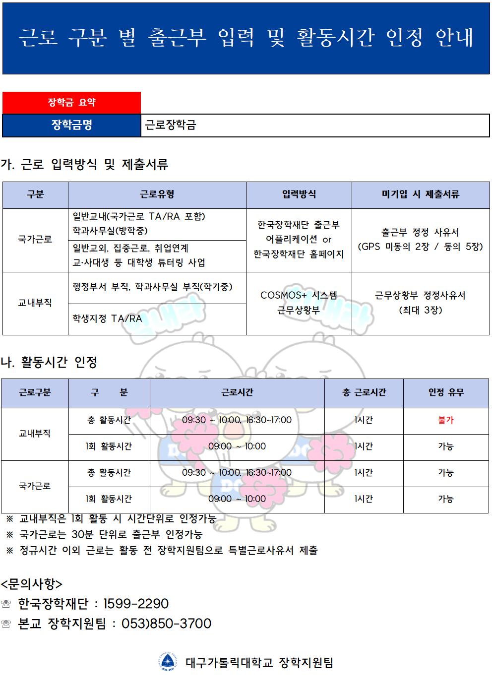 [근로] 근로 구분 별 출근부 입력 및 활동시간 인정 안내